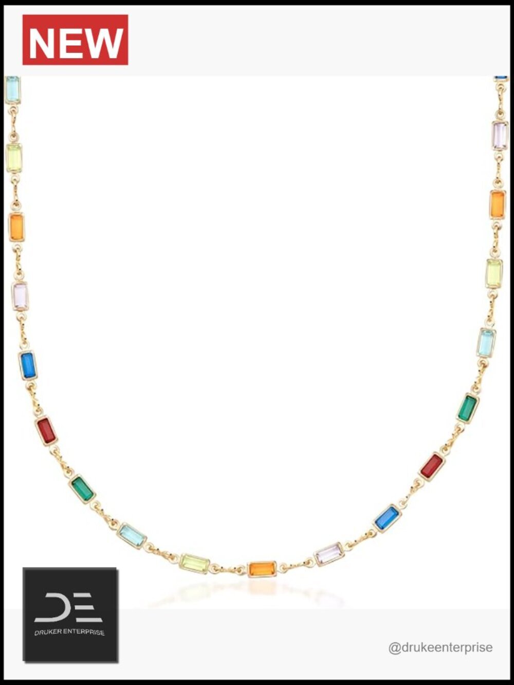 18K Gold Plated Multi Stone Crystal Baguette Necklace for Women - Made in Brazil